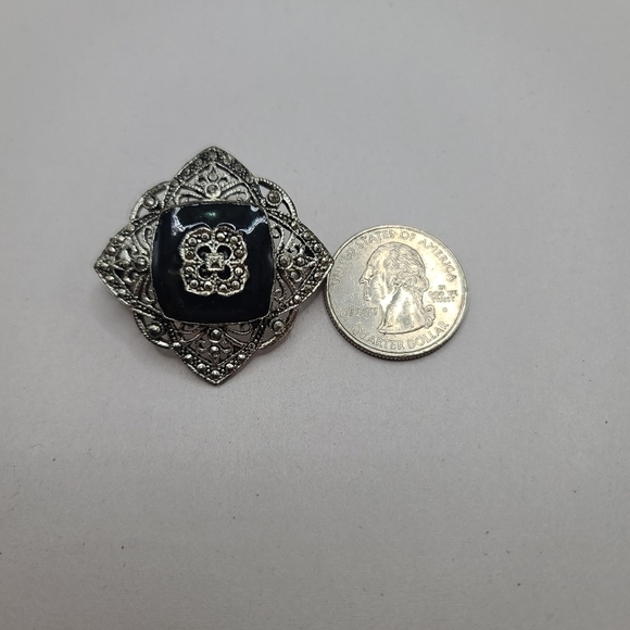 Vintage Silver And Black Brooch Pin - Picture 2 of 3